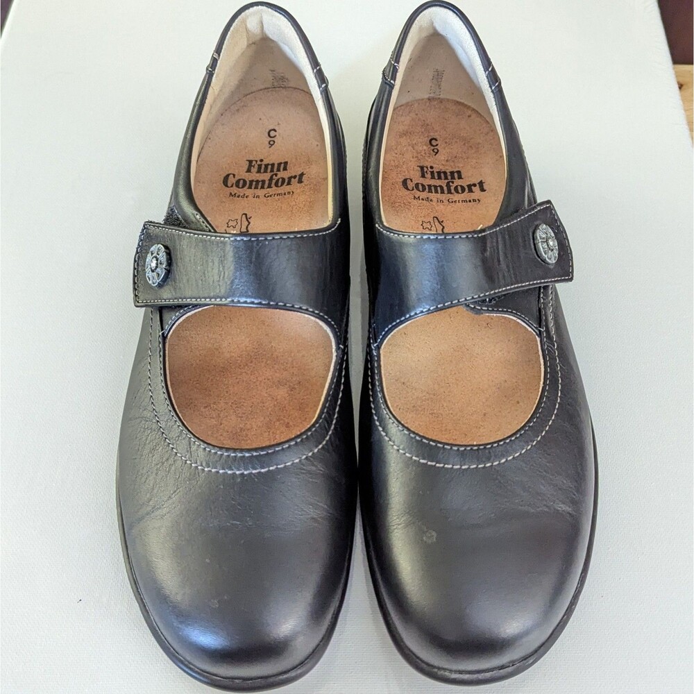 Finn Comfort Salo Black Leather Mary Jane Comfort Shoes Sz 9 Germany Minimalist